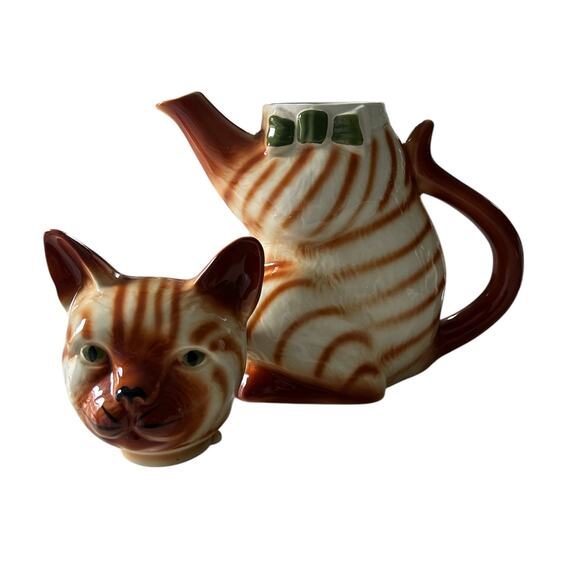 Vintage Novelty Ginger Tabby Cat Ceramic Teapot‎ Tea Pot Tony Wood Studios - Picture 4 of 8